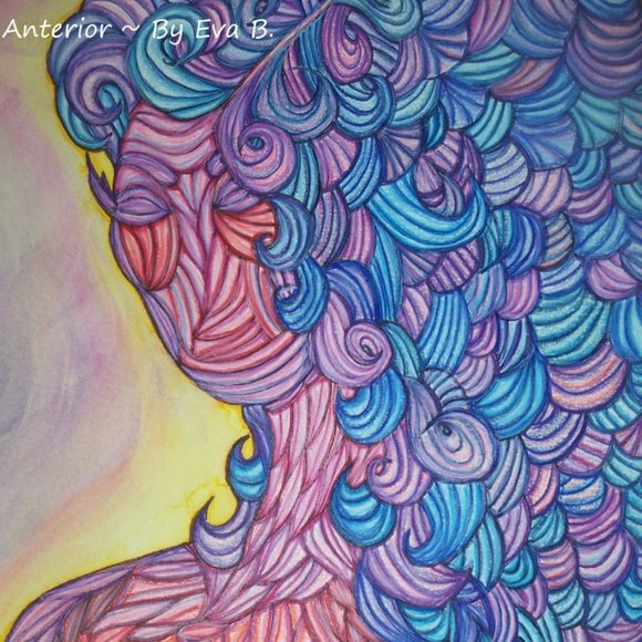 Colored Pencil Drawing Of Woman In Anterior Style Line Art , Abstract Human Art - Picture 1 of 16